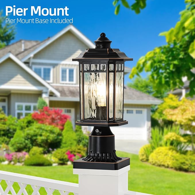 DASTOR 2 Pack Dusk to Dawn Outdoor Post Lights, Outdoor Lamp Post Light with Pier Mount Base, Waterproof Aluminum Post Outdoor Lighting for Garden Patio Pathway
