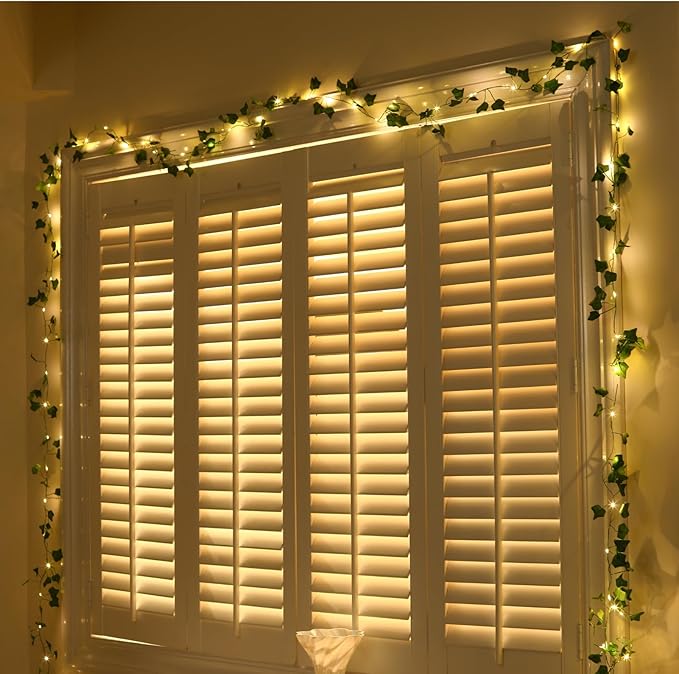Extra Length Vine with Fairy Lights 40ft 120 LED Ivy String Lights USB Plugin & Battery Operated Leaf Lights with Timer 8 Modes Remote Decorative Light for Bedroom Wedding Party - Warm White