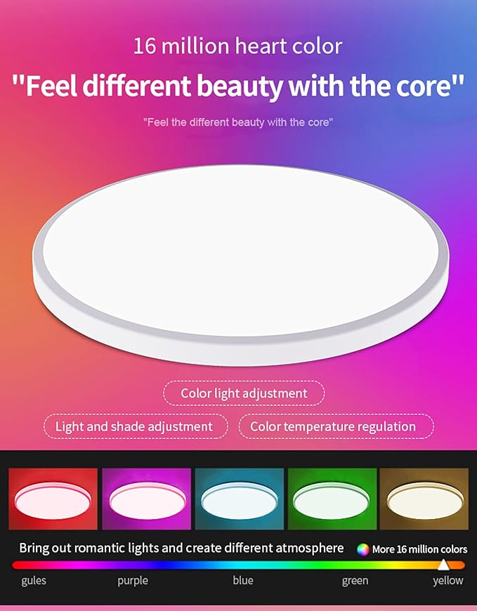 Led Ceiling Lamp Dimmable with Remote Control, 24W 16 Million RGB Color Changing Smart led Ceiling Light Controllable via App, 2400LM Ceiling Light Ø30CM Lamp for Living Room Bedroom, White