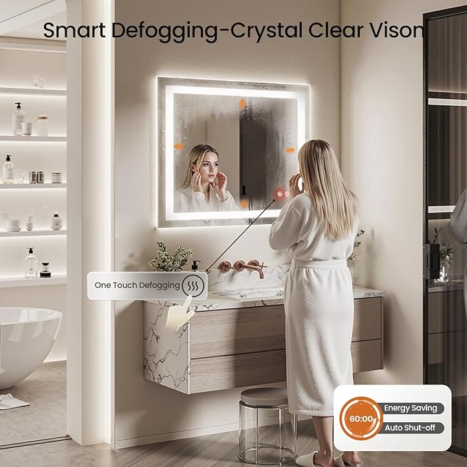 72X30 LED Bathroom Mirror with Lights, Anti-Fog, Dimmable - Lighted Bathroom Vanity Mirror with Front & Back Light, 3 Color Temperatures, Memory Function, Tempered Glass (Horizontal/Vertical)