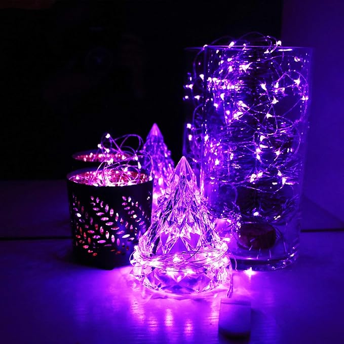 6 Pack 7Ft Starry String Lights No Remote Fairy String Lights 20 Micro Starry Leds On Silvery Copper Wire CR2032 Batteries Included,Works for Wedding Centerpiece,Party,Christmas Table Decor (Purple)