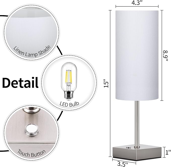 AVV Cordless Table Lamp with Dimmable, Rechargeable 3 Modes Battery Powered Bedside Lamp, Battery Operated Lamps for Night Stand, Touch Lamp for Bedroom, Living Room, 15 Inch White 2PK