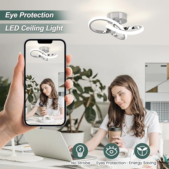 CANEOE Hallway Ceiling Light Modern Led Ceiling Light Fixtures,4500K Daylight White Close to Ceiling Lamps for Bedroom Bathroom Kitchen Balcony Laundry Room Stair Aisle Ceiling Lighting Curved Design