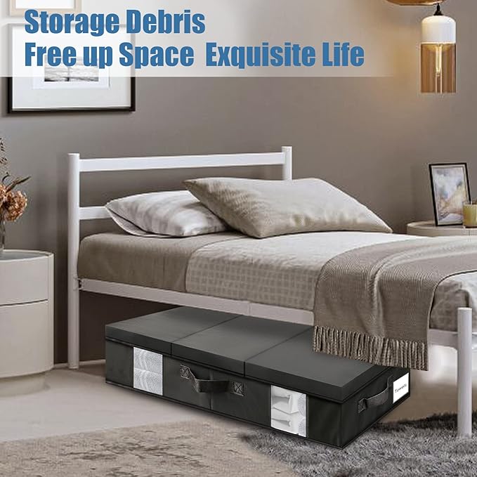 Underbed Storage Containers 3 Pack, Large Under Bed Storage Bins with Lids, Foldable Under the Bed Storage Drawer for Organizing Clothes, Shoes, Blankets, Pillows-PEVA Waterproof Material