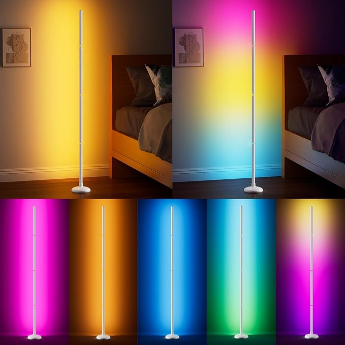 TJOY Smart Floor Lamps for Ambient Lighting, Crystal Joint Design, Modern LED Corner Light with Remote&APP Control, Music Sync, Color Changing Standing Lamp for Room(White, 2Pack)