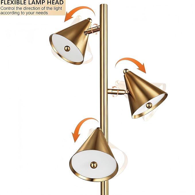 Tree Floor Lamp with Remote, Dimmable 3 Rotatable LED Lights, 5 Color Temps (2700K-6500K), Works with Smart Plugs, 63" Modern Standing Lamp for Living Room, Bedroom, Office – Bronze