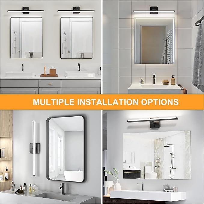 Sailstar Upgraded Bathroom Light Fixtures 23 inch Rotatable, Dimmable 15W 5CCT 1500LM IP44 Modern Bathroom Vanity Light Over Mirror, Built-in Dimmer, Black Vanity Lights for Cabinets Mirror