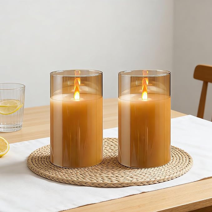 2 - Pack 6" Golden Rechargeable Flameless Pillar Candles with Remote & Timers，USB-Rechargeable Realistic Flickering Candles Real Wax - Ideal for Wedding & Festival Home Decoration