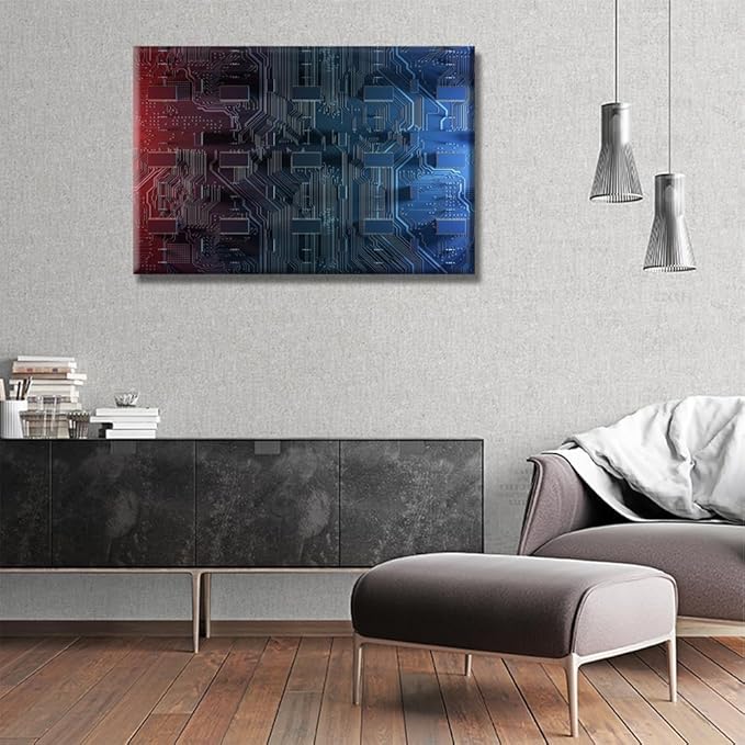 Digital Chip Canvas Wall Art CPU Concept House Decorations for Living Room Digital Dynamic Wallpaper Wall Art Paintings for Bedroom Office Home Decor Artwork Framed Easy to Hang 16X24 INCH