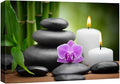 wall26 Canvas Print Wall Art Purple Orchid with Candles, Massage Stones & Bamboo Floral Nature Photography Realism Zen Scenic Multicolor for Living Room, Bedroom, Bathroom, Office - 24"x36"