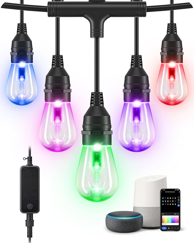 EDISHINE St. Patrick's Day/Easter 96ft Smart Outdoor String Lights, Color Changing Light 36 RGBW LED Bulbs, Compatible with Alexa, Waterproof WiFi Outdoor Lights for Party, Holiday Decor