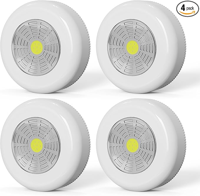 Tap Light Battery Powered, Push Light Battery Operated Wireless Touch Lights Stick On Puck Lights Under Cabinet Lighting for Closets Kitchen Indoor and More [4 Pack]