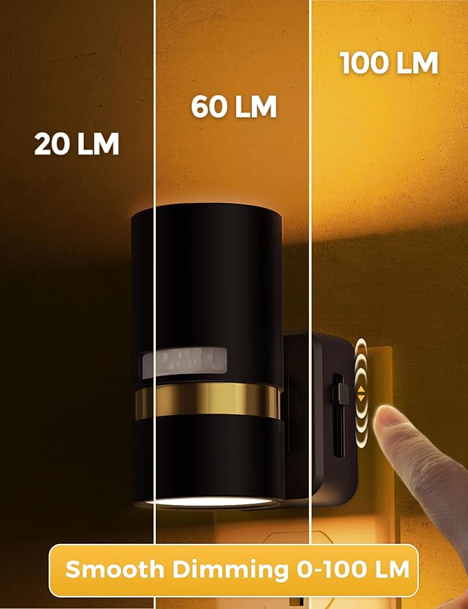 L LOHAS LED Motion Sensor Night Light Plug in, Night Lights Plug into Wall with Adjustable Brightness, 1600K Amber Light, 1W Energy-Saving Nightlight for Bathroom Bedroom Kitchen Hallway, 2 Pack
