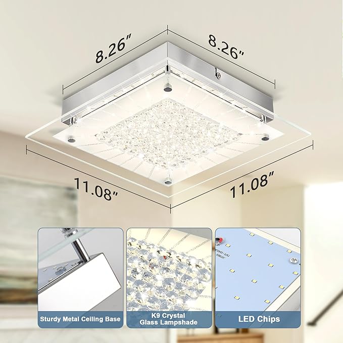 Square Flush Mount Dimmable Light Fixtures - 11IN Kitchen, Bathroom, Living Room, Bedroom, Hallway Ceiling Lights