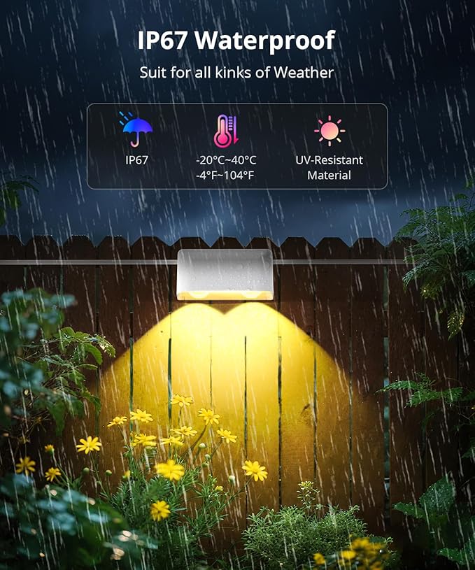Outdoor Deck Lights 16 Packs, Smart RGBCW Fence Light, 100+ Scene Modes, Dual Lens LED String Lights with APP/Voice/Remote Control, IP65 Waterproof for Halloween Christmas Decor, 105ft White