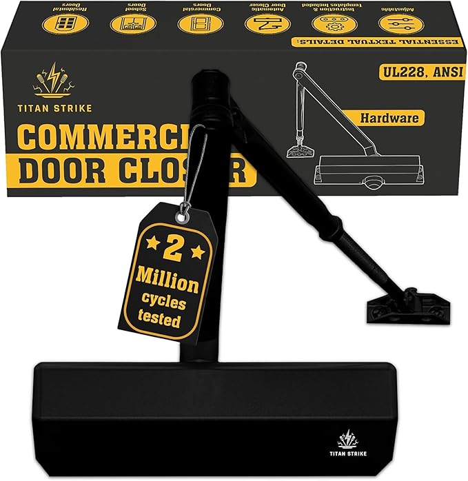 Heavy Duty Automatic Door Closer with Regular Arm, Commercial Indoor/Outdoor Adjustable Door Closure, ANSI Grade 1, UL Certified, ADA Compliant, (44-330lb, 30-60in) – Black