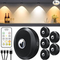 WILLED Puck Lights with Remote Control, Rechargeable Under Cabinet Lights, 1200mAh Battery Operated Tap Lights, Dimmable Push Lighting, Wireless Closet Light, LED USB Stick On Light (6 Pack)