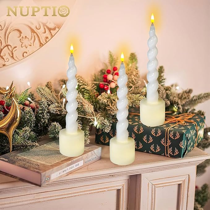 Spiral Taper Candle LED Candlesticks, 7.5 Inch Flameless Tapered Candles Battery Candle Sticks Remote Twisted Candlestick for Dinner Holiday Wedding Party Housewarming-2D