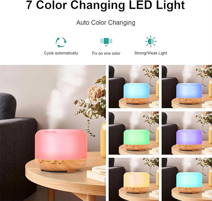 Essential Oil Diffuser Aromatherapy Humidifier: 500ml Grain Ultrasonic Aroma Air Vaporizer for Large Room Quiet Mist Humidifiers Remote Control for Small Baby Bedroom Home, Yellow, (Diffuser-Yellow)