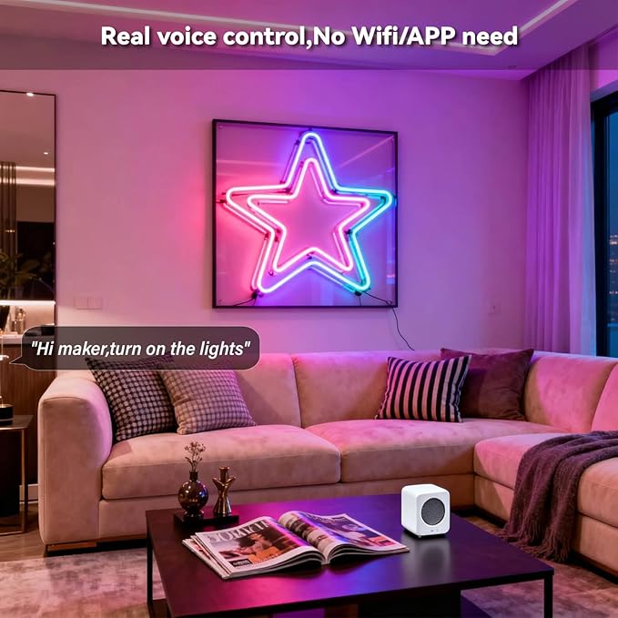 AI Smart Neon Lights RGB+IC,Voice Activated Multicolors Kids Room Light No App/No WiFi Required, Music Sync Dimmable Color Changing Light 16.4ft 25 Commands USB Powered for Bedroom Party