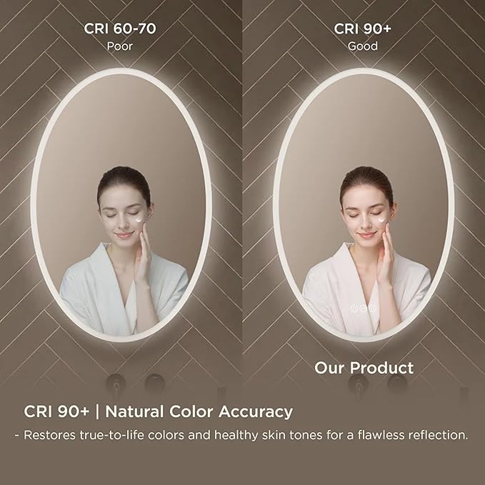 20x30 Inch Oval LED Lighted Makeup Mirror for Bathroom Vanity | LED Mirror for Bathroom with Fogless Waterproof Glass, 3 Color Dimmable | Wall Mounted LED Vanity Mirror | Smart Lighted Makeup Mirror