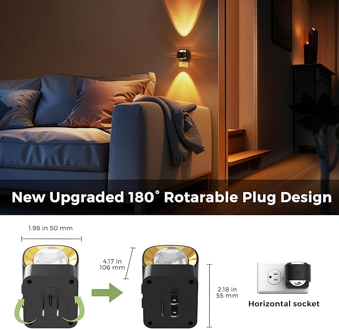 L LOHAS LED Night Light Projector, Night Lights Plug into Wall, 2000K/3000K/5000K Adjustable Color Temperature Nightlight, Rotating Nightlight with Light Sensor for Kids, Bathroom, Gaming Room,1 Pack