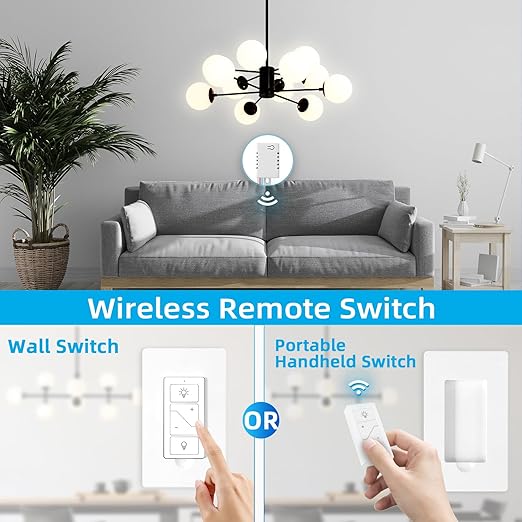 Wireless Dimmer Switch, 2 Remote Light and 1 Receiver kit, Work with Alexa Voice Control, Smart Wall Switch Lighting Fixture for Dimmable LED/CFL INC/HAL Bulb of Ceiling Pendant Lamps, ETL Listed