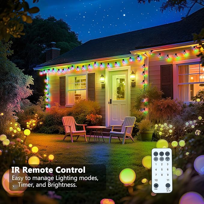 Outdoor String Lights Battery Powered, 22ft 20 G40 Warm White & Multicolor LED Bulbs Hanging Patio Lights Dimmable with Timer & Remote, IP65 Waterproof for Indoor Backyard Balcony Decor
