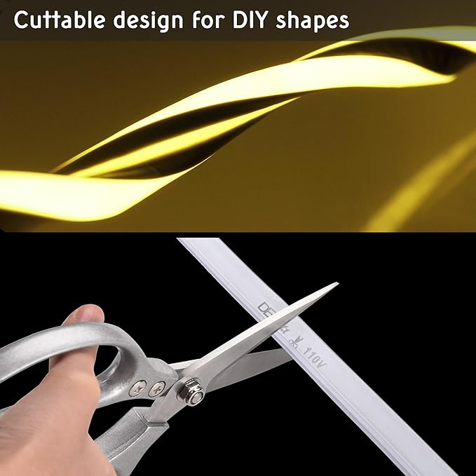 DELight AC 110-120V Waterproof IP65 Cozy 2700K Warm White Extension 10ft Railing Neon Rope Lights with Remote Control Dimmable Cuttable Flexible LED Strip Lights Outdoor Patio Retro Vibe DEL-D10W