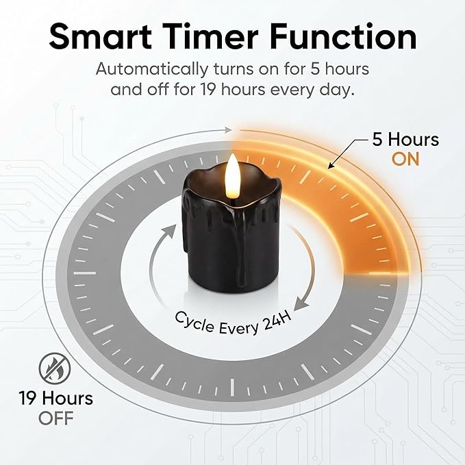 Eywamage Black Dripping Wax Flameless Votive Candles with Timer Batteries, Flickering 2x2 inch Small LED Candles Set of 6