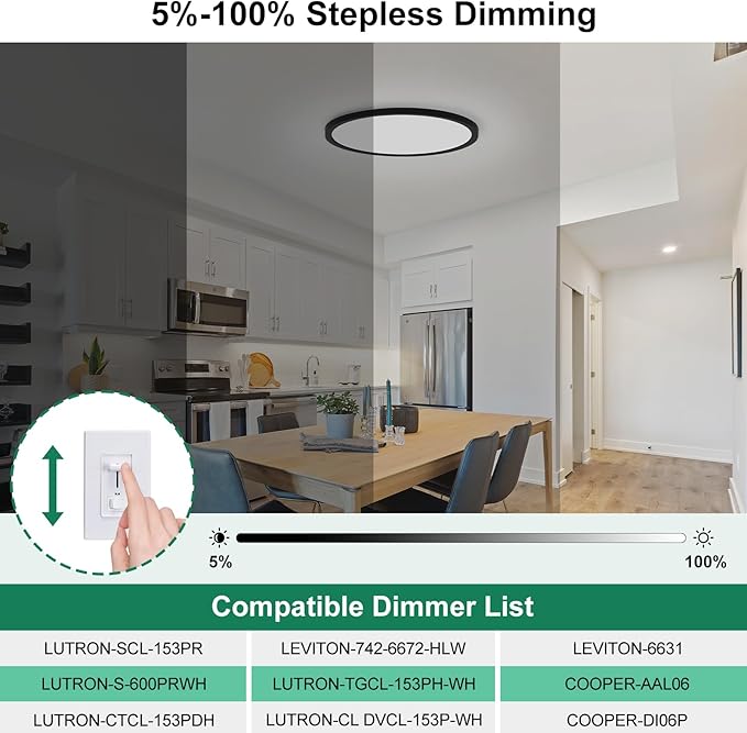 Brightever Black LED Flush Mount Ceiling Light, 24W 3200LM 5CCT Dimmable LED Ceiling Light Fixture, 2700K/3000K/4000K/5000K/6500K, 12 Inch Ultra Thin Ceiling Lamp for Bedroom, Dining Room, 2 Packs