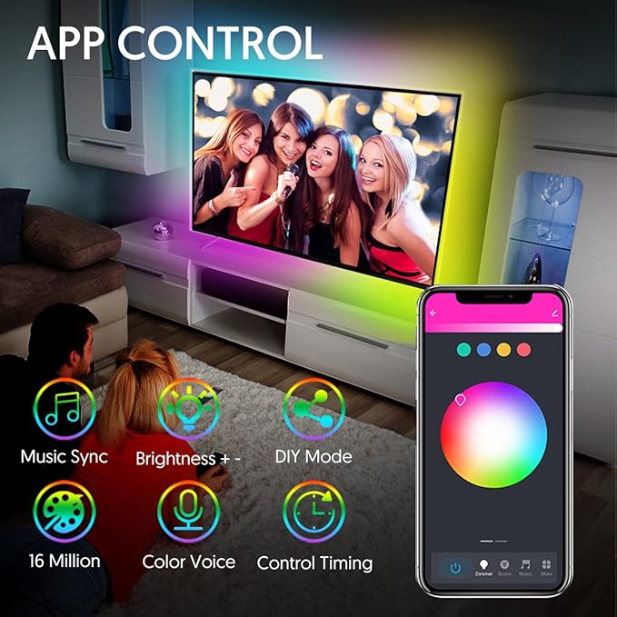 Smart TV LED Backlights, 9.8ft WiFi Strip Lights Compatible with Alexa, Google Assistant, Remote, Music Sync 16 Million RGB Colors, Avatar Controls for 46-60 inch TVs