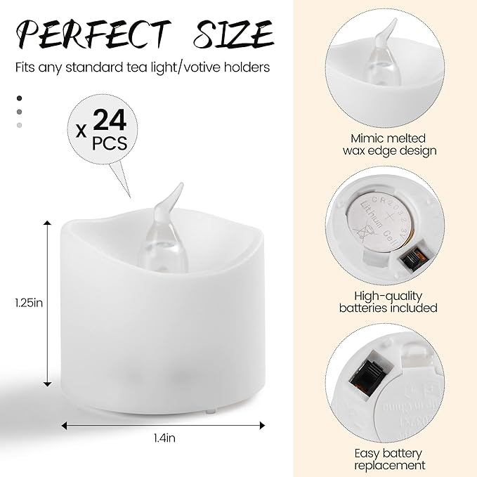 Da by LED Tea Light, Remote Control Tea Light, Electric Flashing Battery Powered LED Candle 1.5" x 1.5" for Wedding Party Halloween Christmas Home Decor 24pcs (Pack of 2)