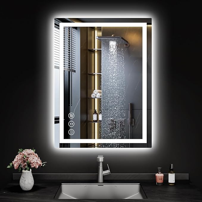 24x32 LED Bathroom Mirror with Lights, Anti Fog Vanity Mirror Wall Mounted, Dimmable Front Light and Backlight, Memory Function Tempered Glass, Shatter Proof ETL Listed