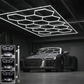 Hexagon Garage Lights Dimmable: Upgraded 3 Level 20% 50% 100% Dimmable 14 Hex Grid with Frame, 6500K Honeycomb Celling LED Garage Lights for Basement, Warehouse, Auto Beauty Car Detailing Shop