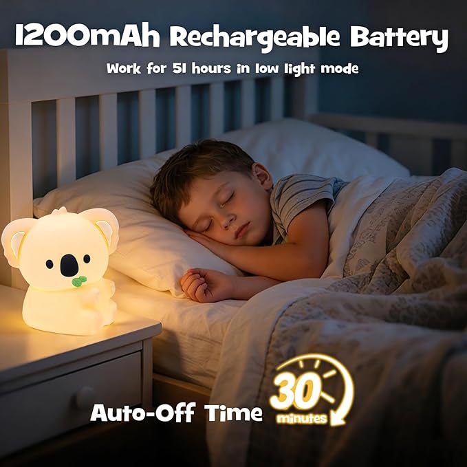 Koala Night Light Squishy Silicone Nursery Breastfeeding Nightlight with Timer 3-Level Warm White & RGB Color Modes Cute Koala Lamp Rechargeable Touch Bedside Desk Animal Lamp for Bedroom Dorm Decor