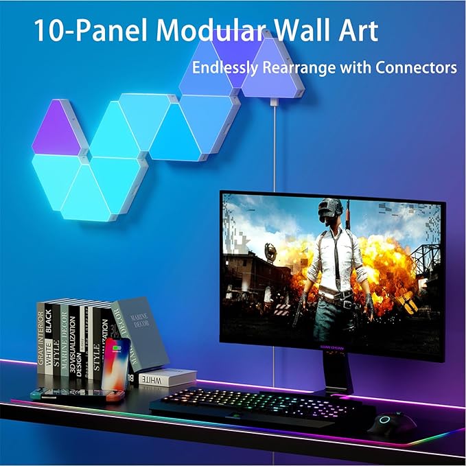 LED Triangle Wall Lights 12-Pack, WiFi App/Voice Control with Music Sync, 16M Colors RGB Gaming Room Decor for Bedroom, Party, Streaming Background
