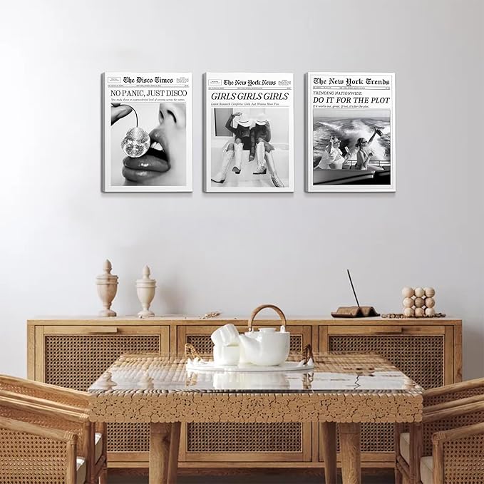 New York Trends Black and White Newspaper Wall Art,12x16In Vintage Healine Canvas Bedroom Wall Decor,Funky Feminist Framed Posters,Do It for The Plot,Bathroom Artwork for Bar Cart Girl Dorm Apartment Decorative,Framed