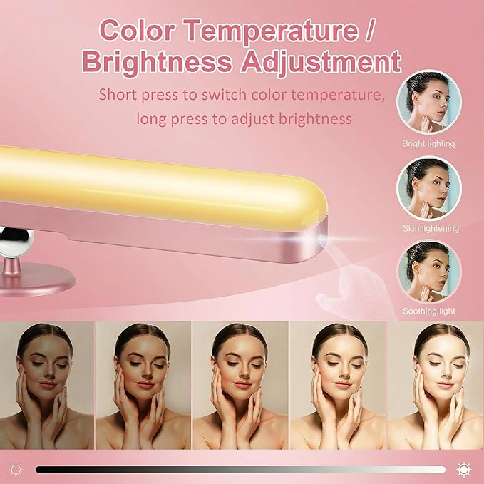 2 Pack Wireless Vanity Lights for Mirror, Rechargeable Battery Operated Makeup Light, Adjustable Light Bar, Magnetic Stick on LED Lighting Bathroom Decor Accessories, Pink