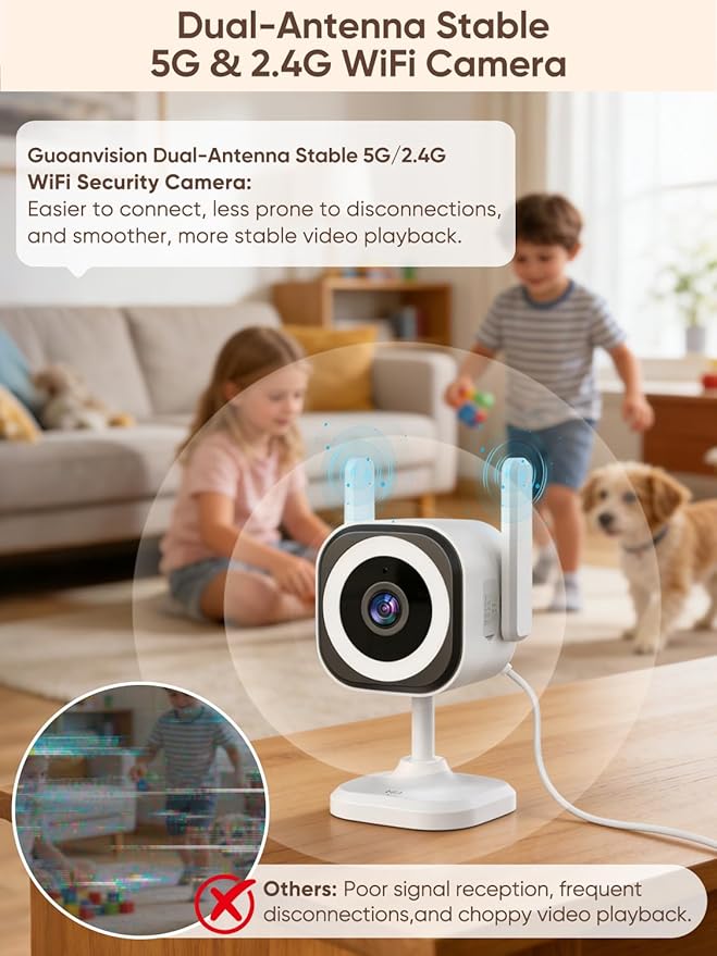Dual-Antenna Stable 5G WiFi Cameras for Home Security,4X Zoom 2K Outdoor Indoor Security Camera,Baby/Pet Monitor wih Color Night Vision,Motion Detection,2-Way Talk,Siren,IP66,SD Card/Cloud