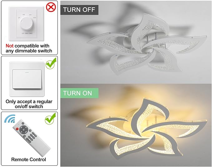 Garwarm Modern Ceiling Light,23.6” Dimmable LED Chandelier Flush Mount,Remote Control Acrylic Flower Celing Lamp Fixture for Living Room Dining Room Bedroom Hallway 45W White