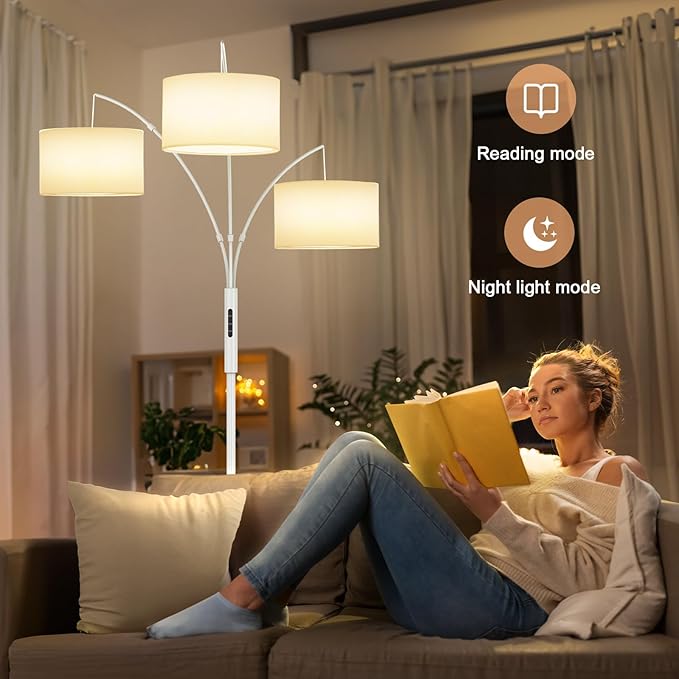 36W Dimmable Floor Lamp - 3 Lights Arc Floor Lamps Standing Lamp with Remote & Touch Control, Tall Lamp for Living Room Corner, Bedroom, Office