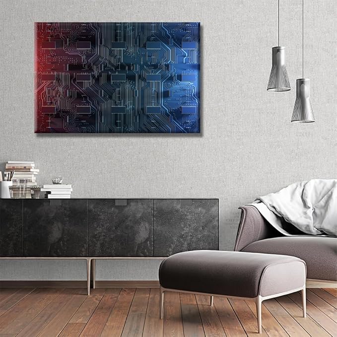 Digital Chip Canvas Wall Art CPU Concept House Decorations for Living Room Digital Dynamic Wallpaper Wall Art Paintings for Bedroom Office Home Decor Artwork Framed Easy to Hang 16X24 INCH