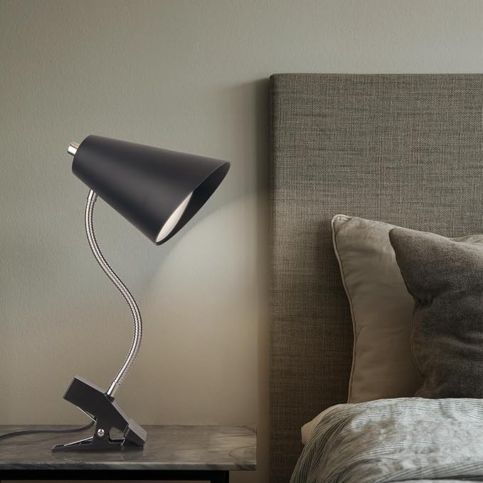 LED Clip on Desk Lamp with 1 USB Charging Port, Portable 360°Rotation Gooseneck Clip on Lamp, Clamp Light Modern Table Lamp for Reading, Working, Studying, Gentle Warm White Light, Eye Protect