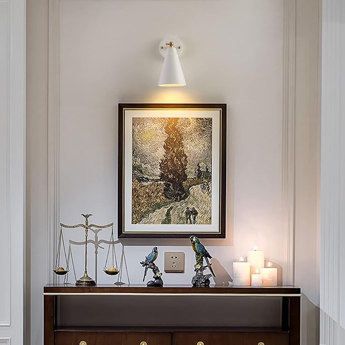 MWZ White Wall Sconces Set of Two, Modern Sconces Light Fixtures Hardwired with Metal Shade,Indoor Decor Arm Swing Lamp for Hallway,Bedroom,Living Room,Reading,Bedside,Kitchen,Nightstand