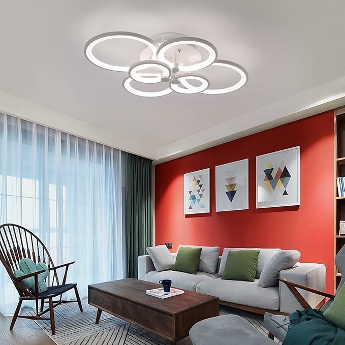 Ganeed LED Ceiling Light Fixture with Remote Control,72W Modern Acrylic Chandeliers,Dimmable Light Color Flush Mount Ceiling Lamp 6 Heads for Dinning Room Bedroom Kitchen Light Fixtures,3000-6500K