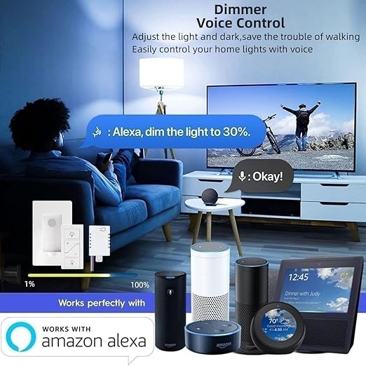Nexete Wireless Dimmer Switch,1 Receiver and 2 Remotes Kit,Wireless Dimming Remote Control,Bluetooth Work with Amazon Alexa Only,Voice Control,Fixture for Ceiling Lights Lamps