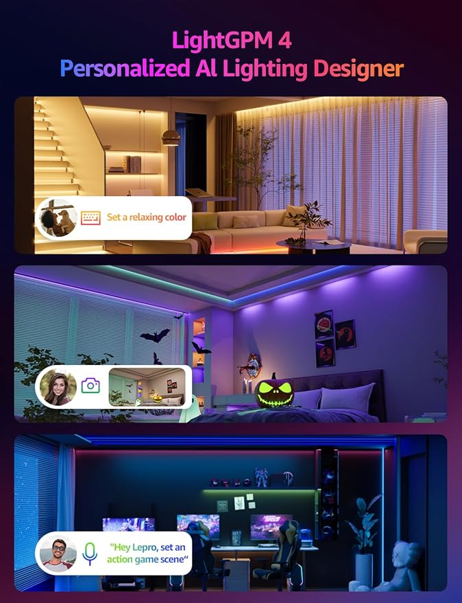 Lepro SE1 AI Smart LED Strip Lights - 49.2ft RGB Color Changing Light Strips with APP Control, AI Generated Lighting, Music Sync, 2.4GHz Wi-Fi & Bluetooth LED Lights for Home Decor (No Remote)