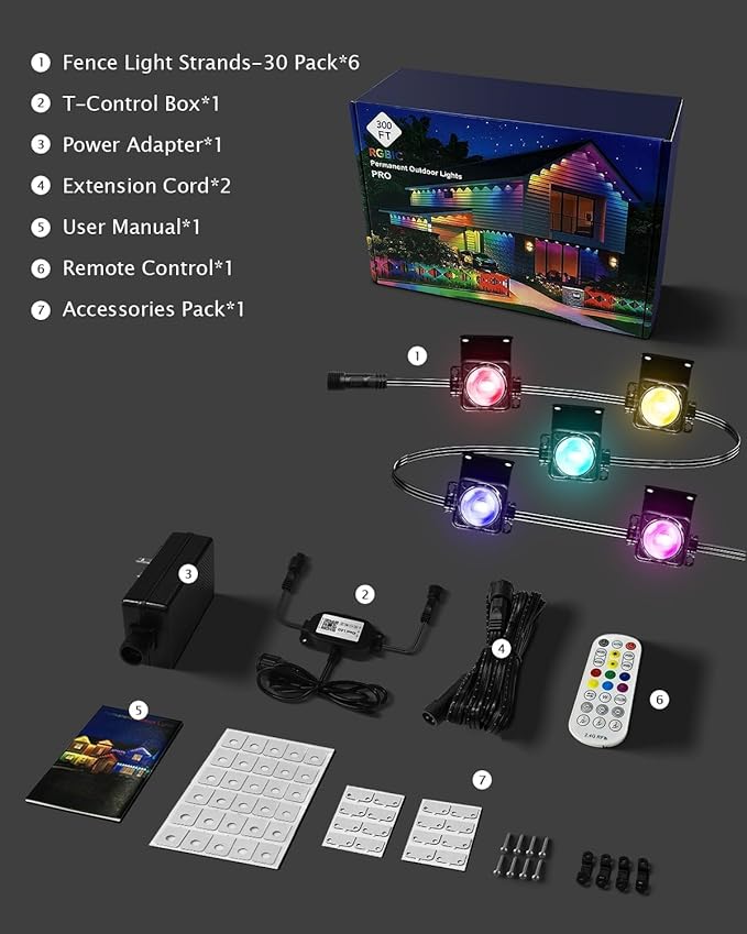 Permanent Outdoor Lights Pro,300ft RGB+IC Smart Outdoor Decor,App/Remote,Christmas,Halloween,Multi Scene Modes,IP67 Waterproof,Eaves Light with Daily & Holiday Party Decor,House Roof Lighting