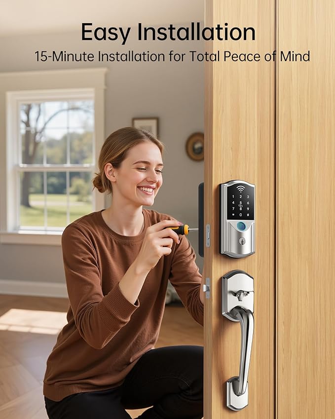 WiFi Smart Lock for Front Door – Firstriver Keyless Entry Electronic Deadbolt with Biometric Fingerprint & Digital Keypad Built-in Wi-Fi App Control Auto Lock Compatible with Alexa & Google Assistant
